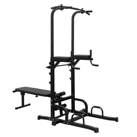 Power Tower Dip Station with Bench Pull up Bar Stand Adjustable Height Heavy Duty Multi-Function Fitness Training Equipment For